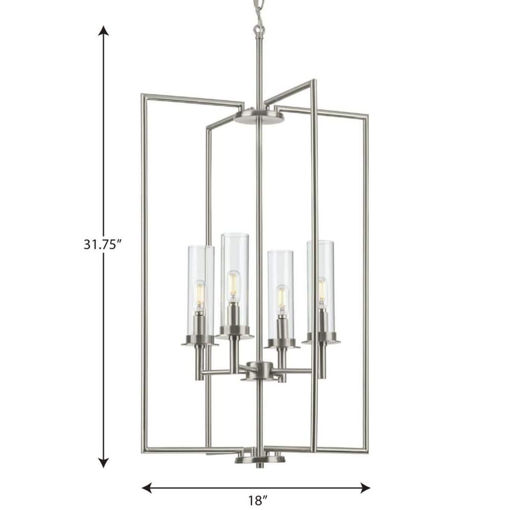 Kellwyn 4-Light Brushed Nickel and Clear Glass Foyer Pendant