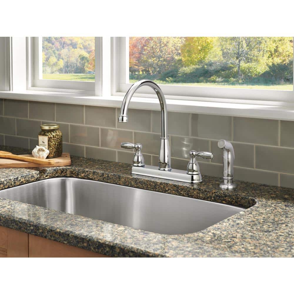 Chrome Double Handle Kitchen Faucet with Side Sprayer