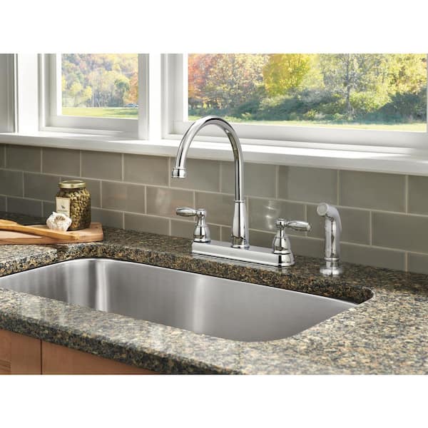 Foundations 2-Handle Standard Kitchen Faucet with Side Sprayer in Chrome