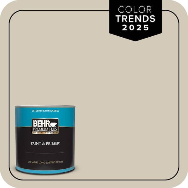 BEHR PREMIUM PLUS 1 qt. Designer Collection #DC-010 Even Better Beige Satin Enamel Exterior Paint & Primer