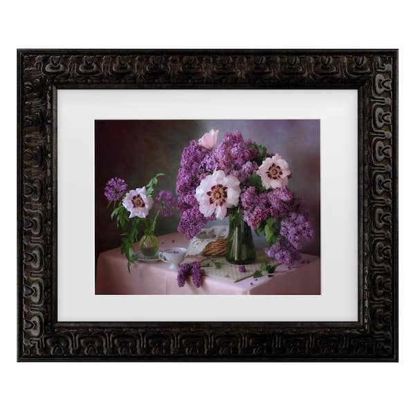 Trademark Fine Art Tatyana Skorokhod Still Life with Lilac and Peonies Matted Framed Photography Wall Art 14.5 in. x 17.5 in.