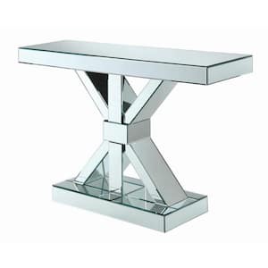 Lurline 47 in. Clear Mirror Rectangle Glass Top Console Table with X-shaped