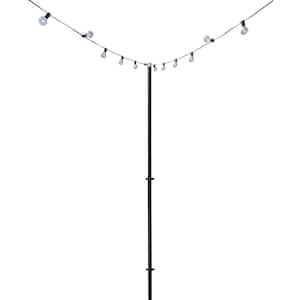 9.5' Heavy-Duty String Light Pole Stand with Mounting Brackets for Fence or Deck Railing