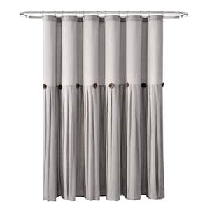 72 in. x 72 in. Gray Single Linen Button Shower Curtain