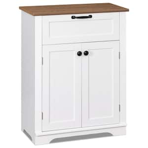 Home Storage Cabinet with Doors and Sliding Drawer Bathroom White Wooden Free-Standing Cupboard with Adjustable Shelf