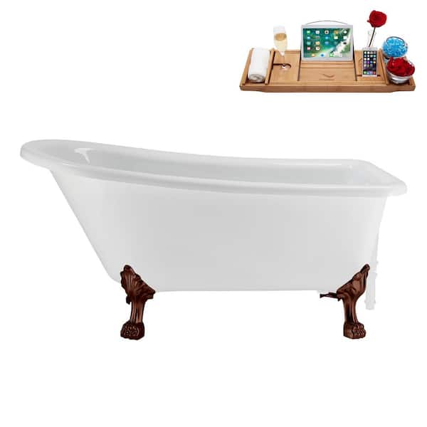 Streamline 58 in. x 28 in. Acrylic Clawfoot Soaking Bathtub in Glossy White Glossy White Drain, Matte Oil Rubbed Bronze Clawfeet