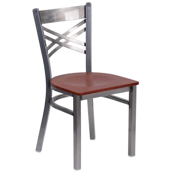 Flash Furniture Hercules Cherry Wood Seat/Clear Coated Metal Frame Side Chair