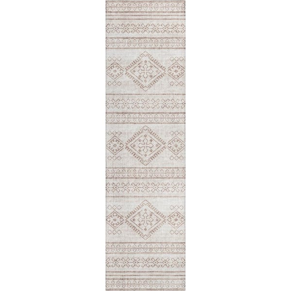 Yuma Beige 2 ft. 3 in. x 7 ft. 6 in. Geometric Indoor/Outdoor Washable Area Rug