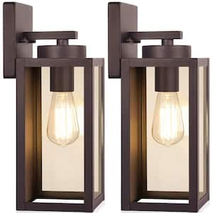 Farmhouse 12.8 in. Oil-Rubbed Bronze Indoor/Outdoor Hardwired Coach Sconce with No Bulbs Included (2-Pack)