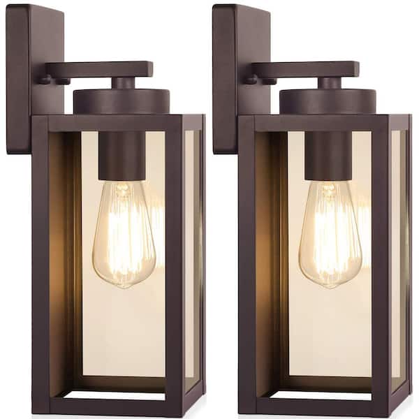 EKIEUDL Farmhouse 12.8 in. Oil-Rubbed Bronze Indoor/Outdoor Hardwired Coach Sconce with No Bulbs Included (2-Pack)