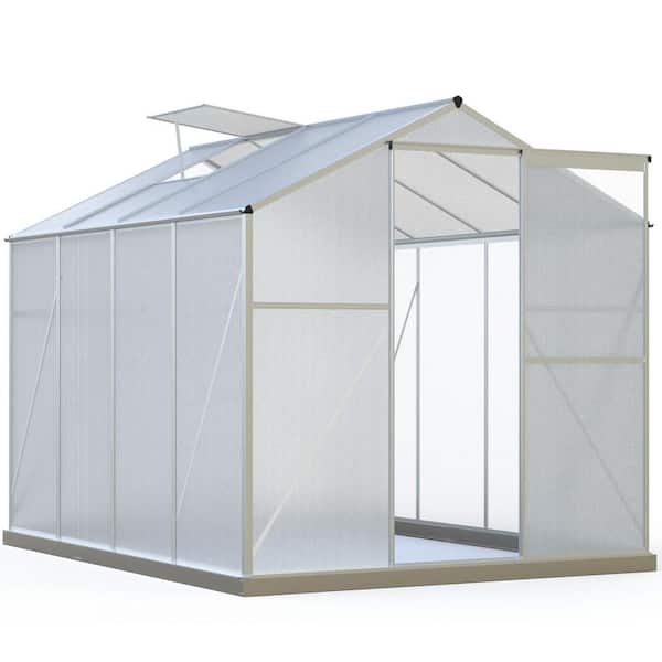 ToolCat 6 ft. x 8 ft. Aluminum Polycarbonate Portable Walk-In Garden Greenhouse with Rooftop Vent and UV-Resistant Walls, Sliver
