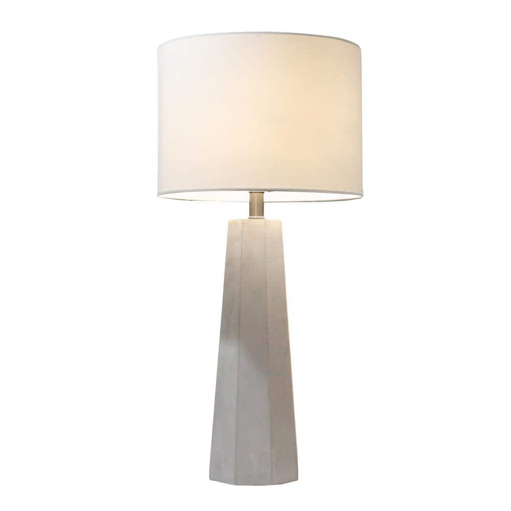30.5" White Concrete Table Lamp with Drum Shade
