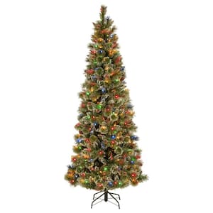 7FT Pencil Slim Skinny Christmas Tree Soft Feel Touch with Stay Lit Light 