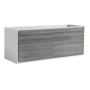 Catania 60 in. Modern Wall Hung Double Bath Vanity Cabinet Only in Glossy Ash Gray