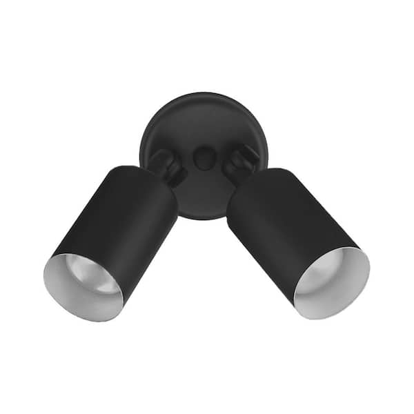 Double Bullet 50-Watt 2-Light Black Outdoor Wall Lantern Sconce