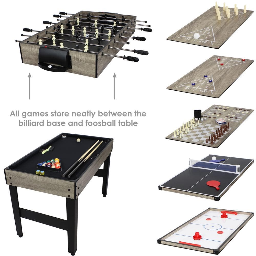 Classic Wood Stain 10-in-1 Multi-Game Table with Foosball and Billiards