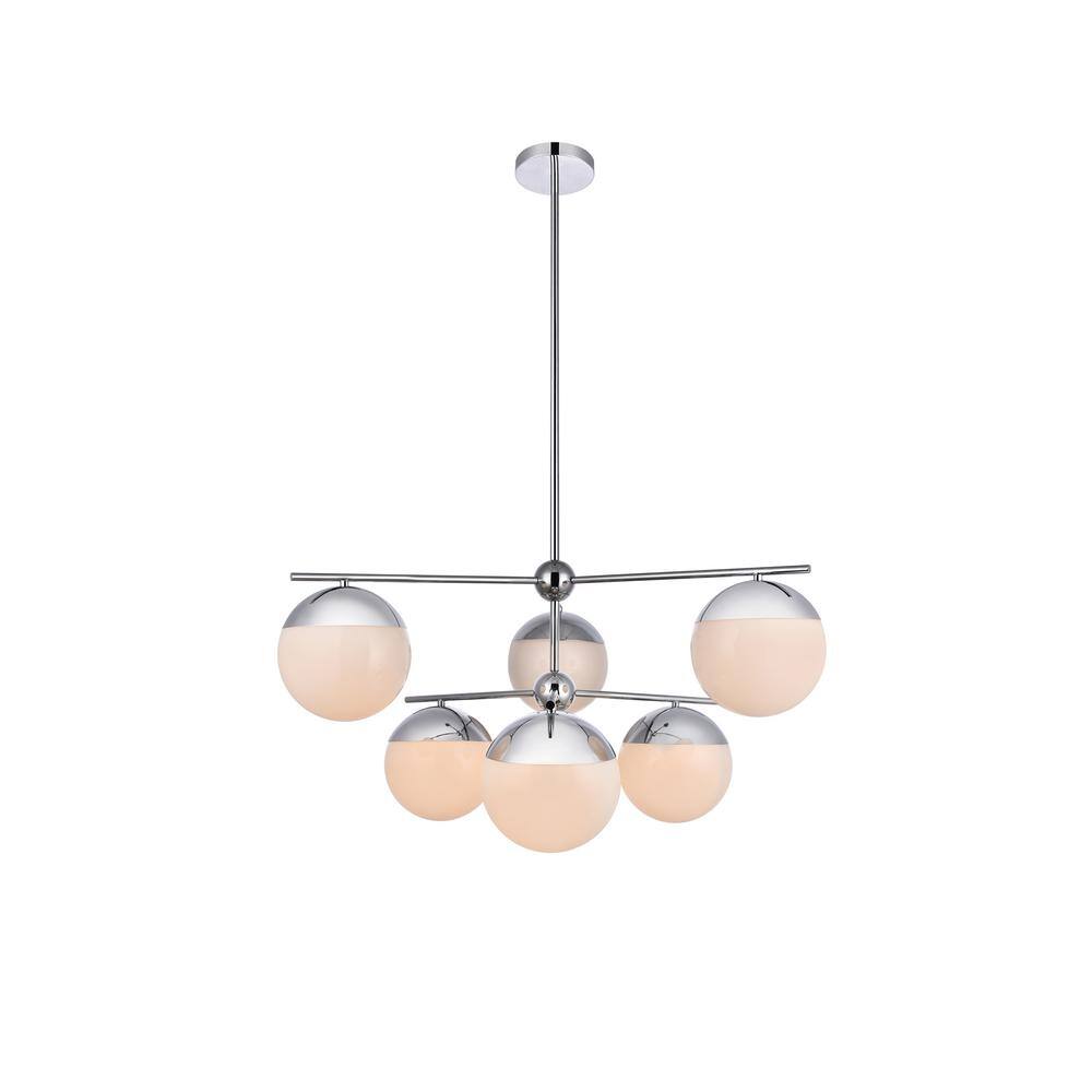 Timeless Home 36 in. 6-Light Chrome and Frosted White Pendant Light, Bulbs 