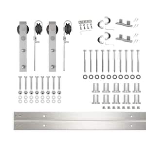 13 ft./156 in. Brushed Nickel Non-Bypass Sliding Barn Door Track and Hardware Kit for Double Doors