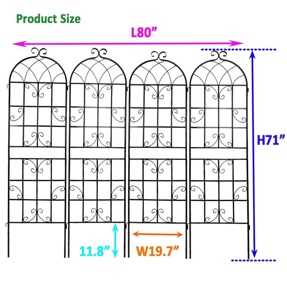 Black Metal Garden Trellis for Climbing Plants, 71" x 80"