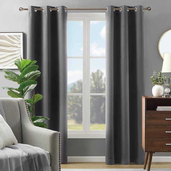 Alona Grey 38 in. W x 84 in. L Grommet Blackout Curtain (Single Panel)