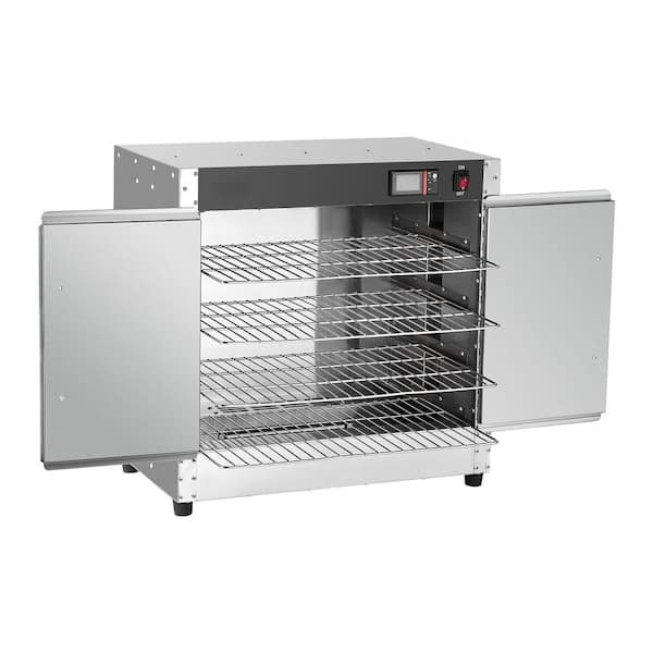 4-Tier Hot Box Food Warmer in Silver with Water Tray, 4-Pans, Double-Door Buffet Server Adjustable Shelves with 1-Crocks