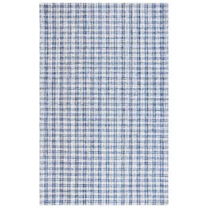 Abstract Blue/Ivory 4 ft. x 6 ft. Modern Plaid Area Rug