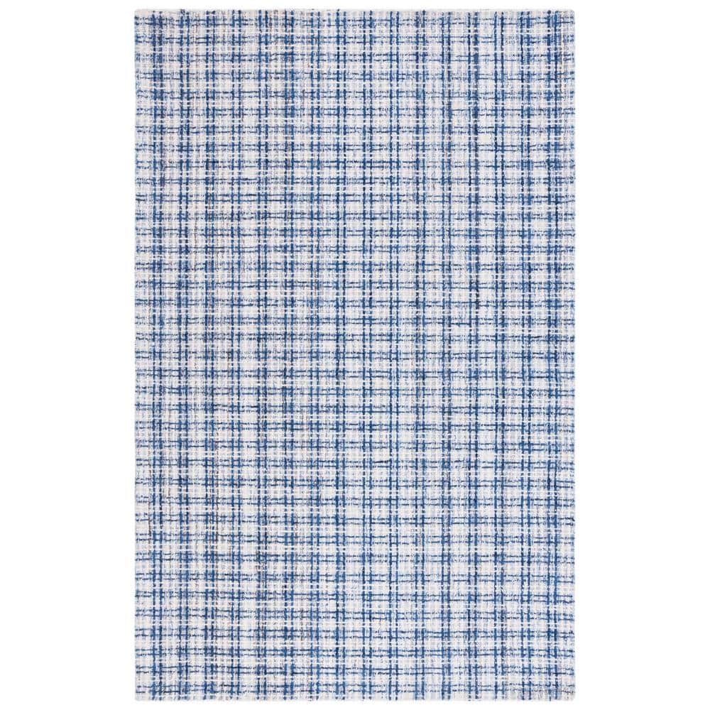 Blue and Ivory Abstract Wool 6' x 9' Handmade Area Rug