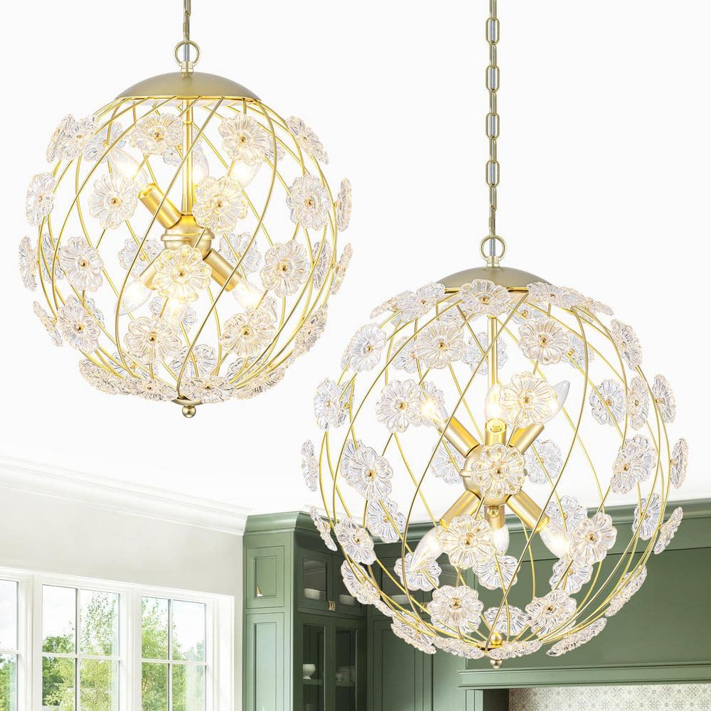 12-Light Modern Metal Gold Globe Cage Chandelier with Glass Flower Shade for Living Room, Dining, Bedroom (2-Piece) price history on PriceWatchPro