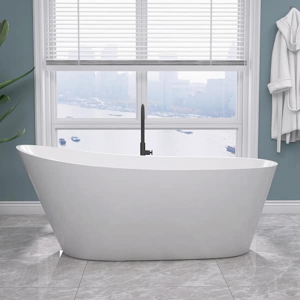 NTQ 67 in. x 29.5 in. Acrylic Freestanding Soaking Bathtub Stand Alone Bathtubs with Left Drain Free Standing Tub in White