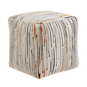 Multi-Colored Line Pattern Fabric Upholstered Square Pouf Ottoman