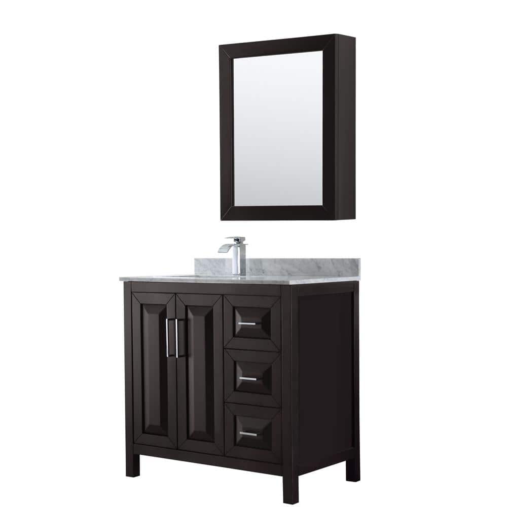 Wyndham Collection Daria 36 In Single Bathroom Vanity In Dark Espresso With Marble Vanity Top In Carrara White And Medicine Cabinet Wcv252536sdecmunsmed The Home Depot