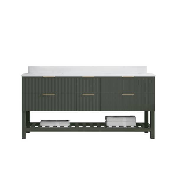 Willow Collections Catalina 72 in. Double Sink Freestanding Pewter Green Bath Vanity with White Qt. Top Unassembled