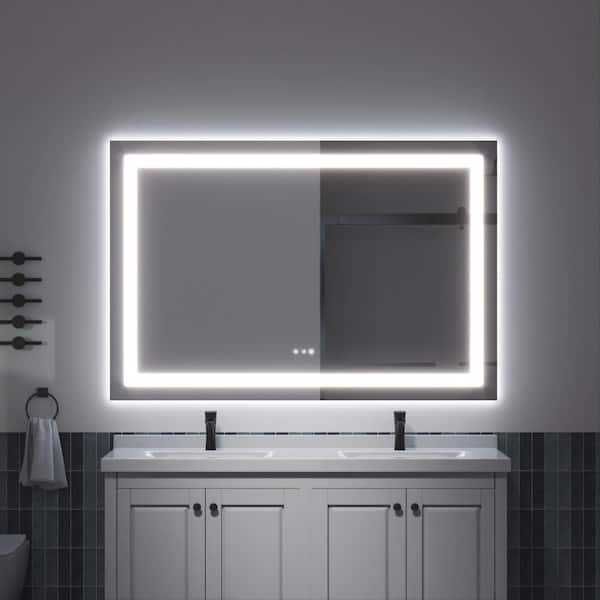 60 in. W x 40 in. H Rectangular Frameless LED Light Anti-Fog Bathroom Wall Mirror with Backlit and Front Light