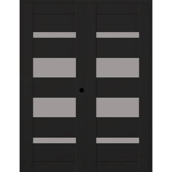 Belldinni Mirella 60 in. x 80 in. Left Active 4-Lite Frosted Glass Black Matte Composite Double Prehung Interior Door