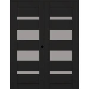 Mirella 72 in. x 80 in. Left Active 4-Lite Frosted Glass Black Matte Composite Double Prehung Interior Door