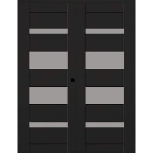 Belldinni Mirella 48 in. x 80 in. Left Active 4-Lite Frosted Glass Black Matte Composite Double Prehung Interior Door