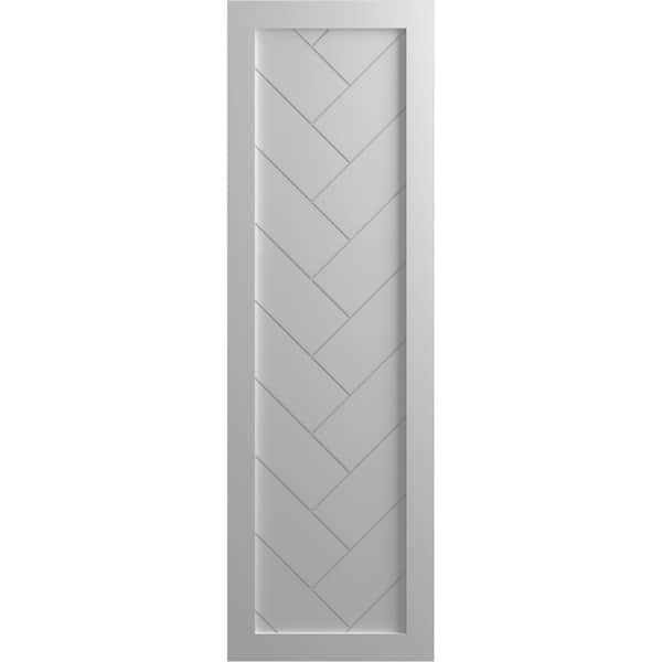 Ekena Millwork 12 in. x 35 in. PVC True Fit Single Panel Herringbone Modern Style Fixed Mount Board and Batten Shutters Pair in Primed