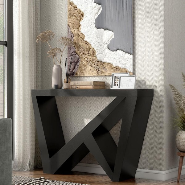 Furniture of America Tara 47.25 in. Black Rectangle MDF Console Table with Geometric Design