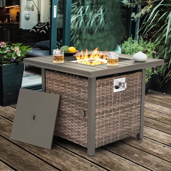Nuu Garden 30 in. x 25 in. Square Rattan Propane Gas Brown