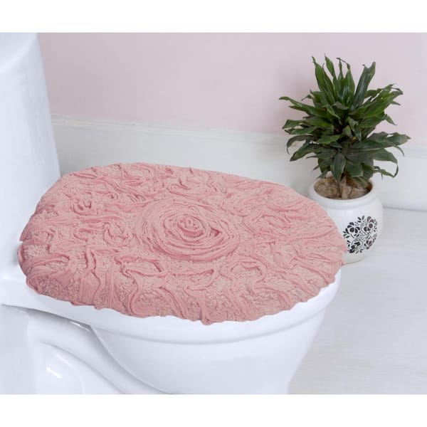 HOME WEAVERS INC Bell Flower Collection 100% Cotton Tufted Bath Rug, 18x18 Toilet Lid Cover, Pink