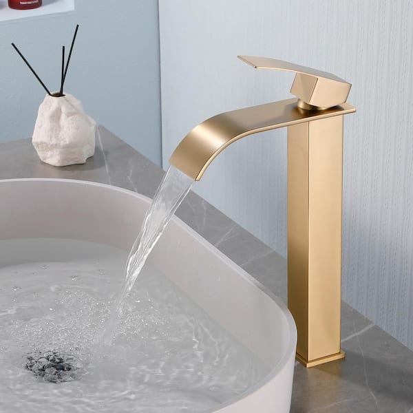 Ami High Arc Single Handle Single-Hole Bathroom Faucet 1.2 GPM with Drain in Brushed Gold
