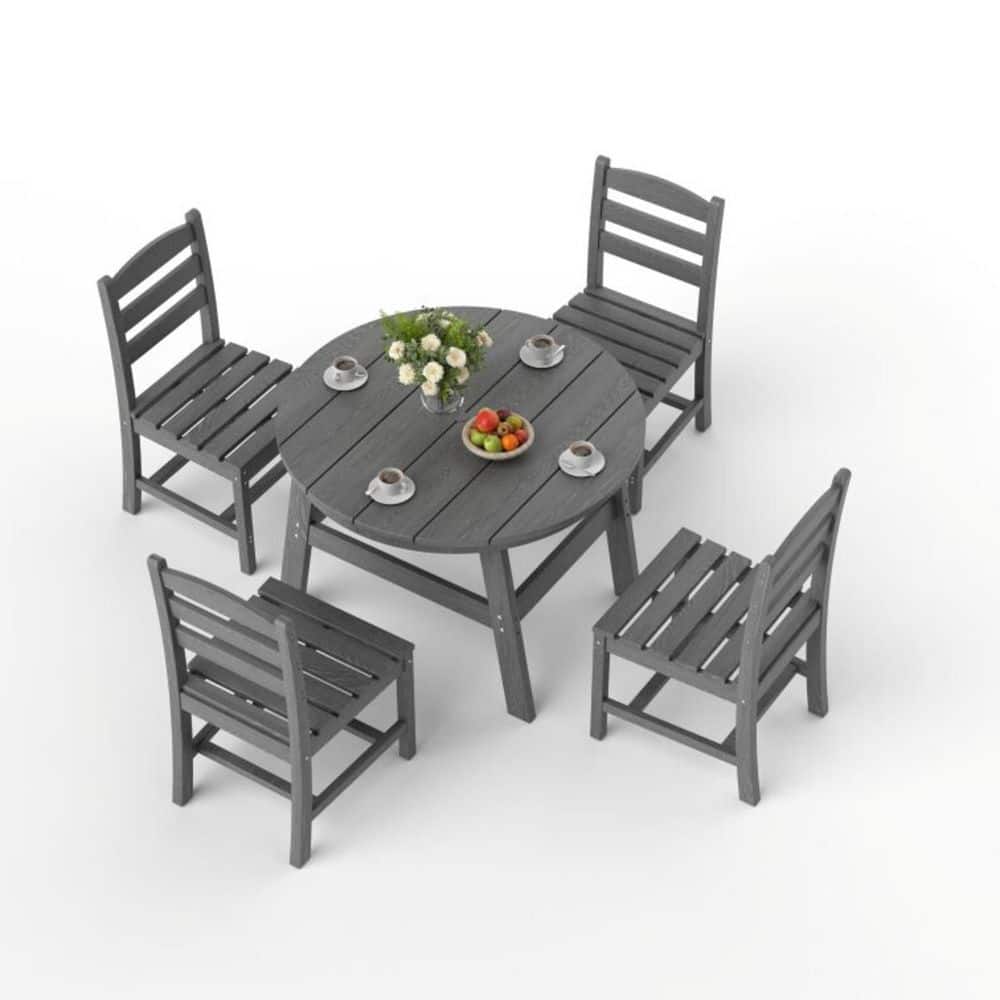 Gray 5-Piece HDPE Round Outdoor Dining Set with Umbrella Hole price history on PriceWatchPro