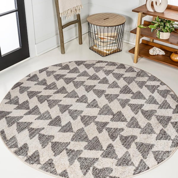 Aisha Moroccan Triangle Geometric Cream/Gray 9 ft. Round Area Rug