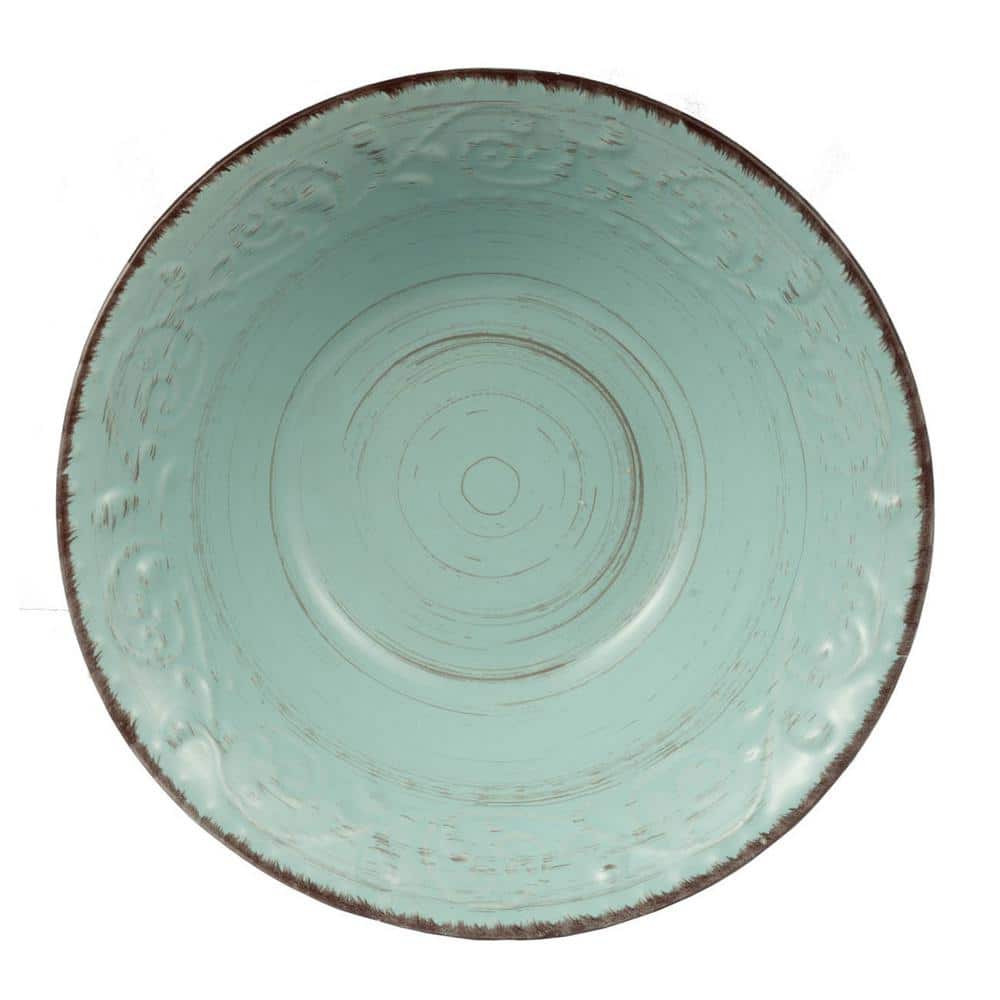 Antiqued Turquoise Ceramic Rustic Serving Bowl 9.8"