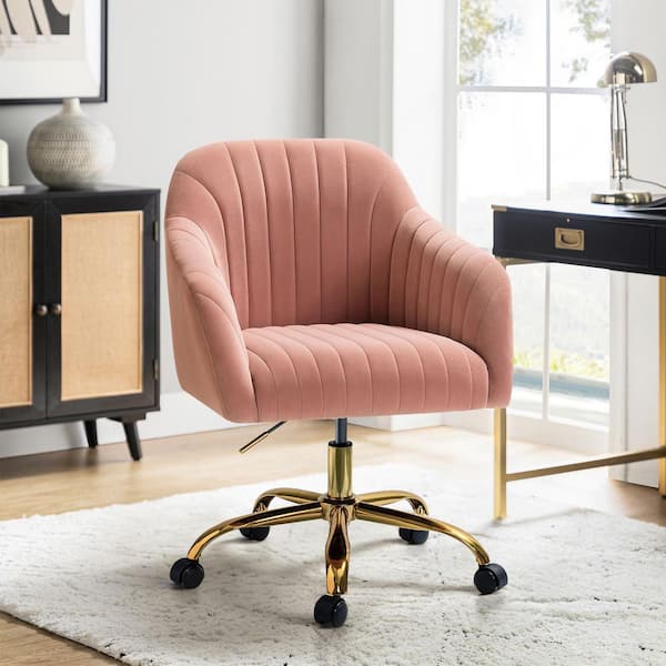 Sinda Modern Pink Velvet Swivel and Adjustable Task Chair with Gold Base