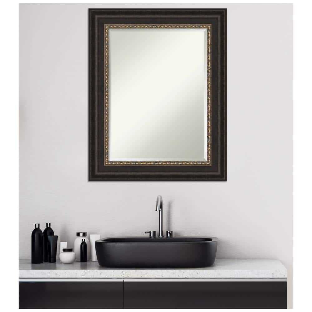 Medium Rectangular Bronze and Gold Bathroom Vanity Mirror