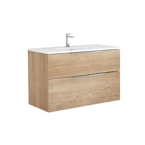 Dalia 40 in. W x 18.1 in. D x 23.8 in. H Single Sink Wall Mounted Bath Vanity in Natural Oak with White Ceramic Top