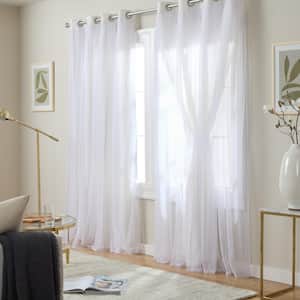 Talia Winter White Solid Lined Room Darkening Grommet Top Curtain, 52 in. W x 84 in. L (Set of 2)