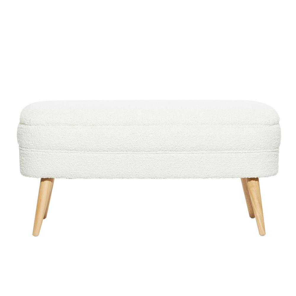 White Upholstered Storage Bench with Squared Wood Legs