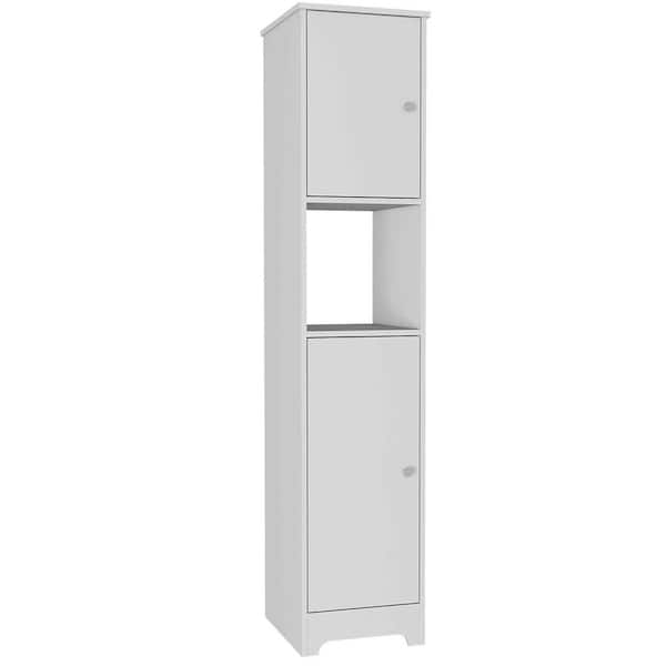 14.30 in. W x 16.00 in. D x 67.80 in. H White MDF Freestanding Linen Cabinet with 2-Single Door and 1-Shelf in White